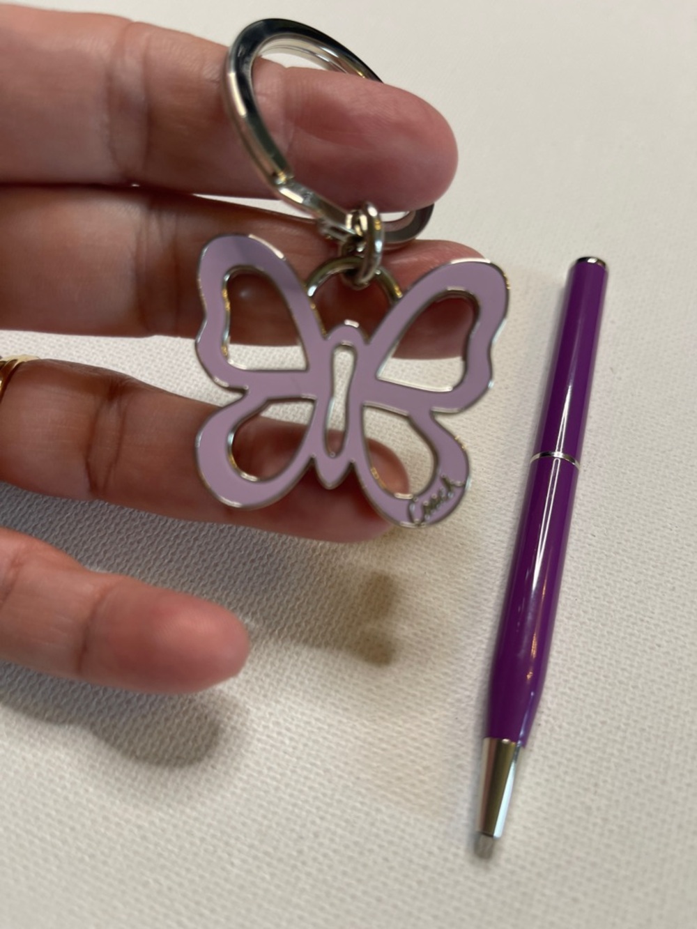 Coach Purple Enamel Butterfly Keychain and Coach Pen - Picture 2 of 6